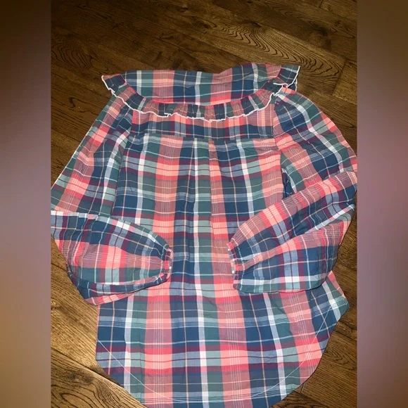 Free People Molly Ruffle Top Plaid Size Small - Picture 3 of 7